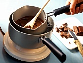 Melting chocolate or couverture in bain-marie