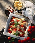 Ravioli with ricotta filling and tomato sauce