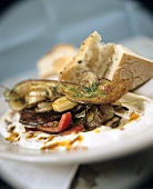 Roasted aubergines and peppers on yoghurt