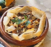 Middle Eastern mince dish in filo pastry