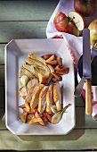 Fried chicken breast fillet with apples and fennel