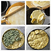 Making su böregi (pie in pasta dough), Turkey