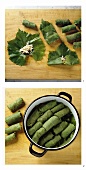 Stuffing vine leaves with rice