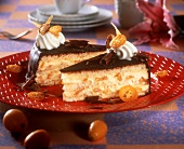 Cream gateau with kumquats and chocolate icing