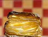 A piece of puff pastry, cut through