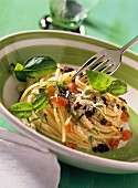 Spaghetti all'olive (Spaghetti with olive paste and tomatoes)