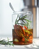 Bottled dried tomatoes in a jar