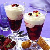 Raspberry dessert with lemon mousse