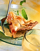 Rhubarb pie with custard