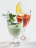 Cucumber drink with herbs and tomato cocktail