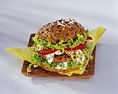 Wholemeal hamburger with radish sprouts