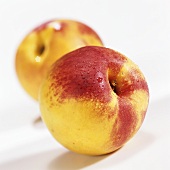 Two nectarines with dew drops