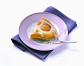 A piece of quark tart with apricots