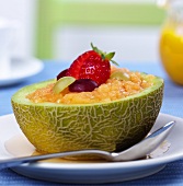 Melon sorbet in hollowed-out melon half