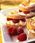 Cream puff with raspberry and cream filling