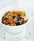 Stew with meatballs, vegetables and chorizo