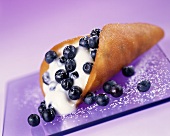 Wafer cone with blueberry yoghurt filling