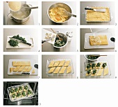 Making polenta slices with spinach