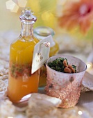 Colourful salad dressing and pesto with peanuts as gifts