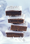 Chocolate slices decorated with silver sugar pearls