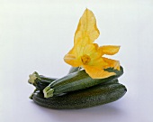 Three courgettes and one courgette flower