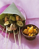 Barbecued meat & courgette kebabs, apricot & ginger sauce