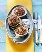 Stuffed round courgettes with tzatziki