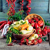 Still life with various Hungarian peppers