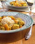 Turkey curry with rice, pumpkin and apricots
