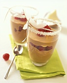 Coffee coconut mousse with raspberries