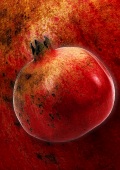 A pomegranate, background: enlarged pomegranate