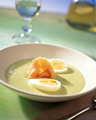Sorrel soup with egg and smoked salmon