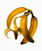 Drei Bananen und eine leere Bananenschale