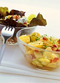 Colourful potato salad and pepper and sweetcorn salad
