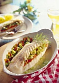 Cod fillet with pepper and leek stuffing
