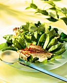 Grüner Salat mit Zuckerschoten und Hähnchenbrust
