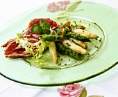 Asparagus with smoked duck breast and tomato vinaigrette