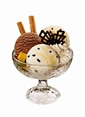 Ice cream sundae: lemon yoghurt & chocolate ice cream & fruit
