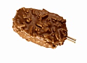 Ice cream with chocolate and nut coating on stick