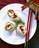 Asian style wraps with salad and seafood filling