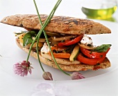 Ciabatta sandwich with grilled vegetables and feta
