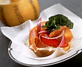 Spuntino (Open sandwich with soft cheese and Parma ham)
