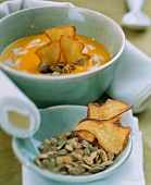 Pumpkin soup with ginger and pumpkin seeds