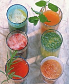 Six glasses of non-alcoholic drinks