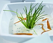 Chive soup with smoked salmon, white wine and crème fraiche