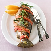 Trout with bacon and rosemary
