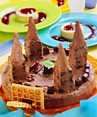 Castle cake and vanilla blancmange for children's party