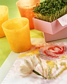 Home-made table mat with flower motif