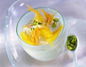 Yoghurt with oranges, carrots and pistachios