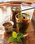 Middle Eastern drinks: mint tea, mocha and almond milk